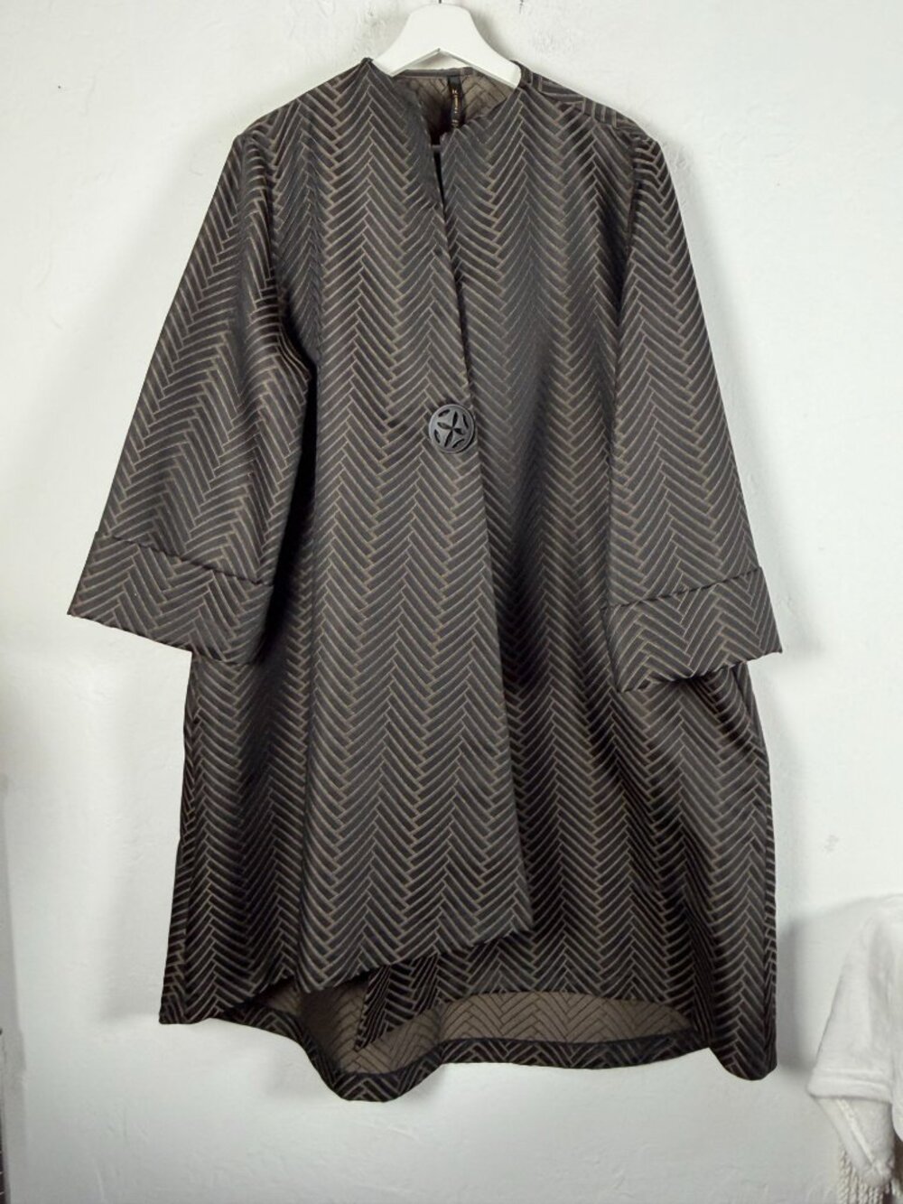 IC by Connie K Womens Black Herringbone Print Kimono Topper Coat One Button XXL